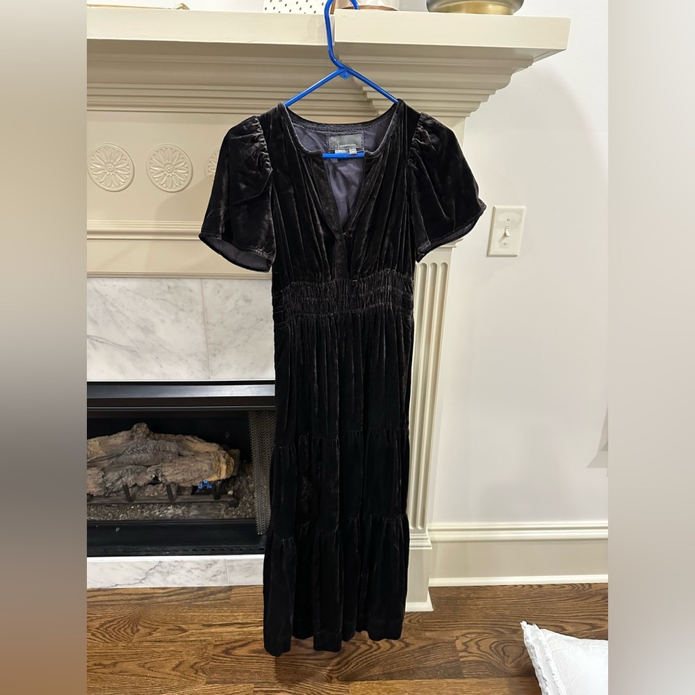Anthropologie Somerset Velvet Edition Gunmetal Maxi Dress